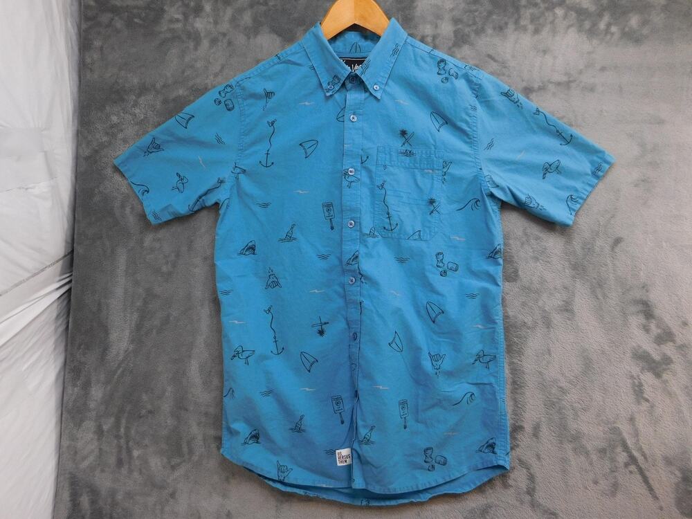 Us Versus Them Shirt Mens M Blue Cotton Short Sleeve Button Up Regular Fit